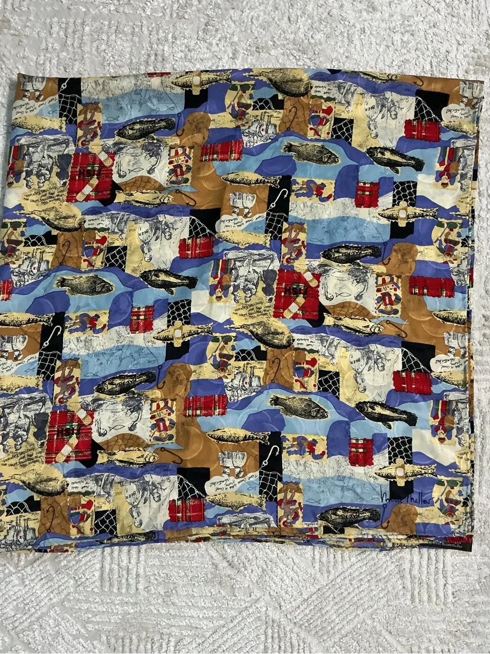 Vintage 1991 Nicole Miller 100% Silk Scarf Nautical Fishing Anchor  42” Square - Picture 5 of 11